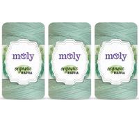 Moly Fil de raphia - 3 x 100 g - 100 % papier raphia - 160 m par pelote - Fil de raphia pour crochet pour sacs, chapeaux, paniers, sets de table et décoration (73 vert menthe)