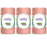Moly Fil de raphia - 3 x 100 g - 100 % papier raphia - 160 m par pelote - Fil de raphia pour crochet pour sacs, chapeaux, paniers, sets de table et décoration (91 rose clair)