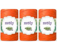 Moly Fil de raphia - 3 x 100 g - 100 % papier raphia - 160 m par pelote - Fil de raphia pour crochet pour sacs, chapeaux, paniers, sets de table et décoration (54 orange)