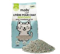 MOLY Litière pour chats bentonite avec charbon actif 2,8 kg, litière agglomérante haute absorption, contrôle total des odeurs, faible poussière, litière minérale hygiénique de première qualité