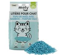 MOLY Litière végétale biodégradable et absorbante pour chats au maïs et bambou Parfum talc 2,8 kg/8,4 l