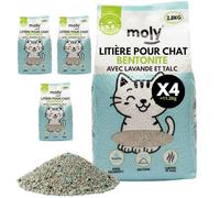MOLY X4 Litière pour chats bentonite avec charbon actif 11,2 kg 15 l | litière agglomérante haute absorption avec arôme de lavande et talc | Contrôle total des odeurs | Sans poussière | Litière