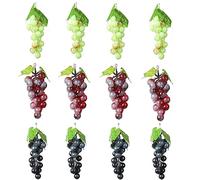 Molyorch 12 Pièces Raisins Grappes DéCorative, Raisins Artificiel Réalistes, Raisins en Plastique, pour Décoration de Vin, Appui Verticaux Artificiels de Fruit (Vert&Fuchsia&Noir)