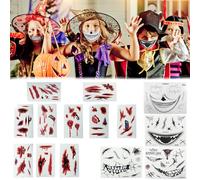 Molyorch 14 Pièces Tatouage D'horreur Sanglante, Blessure Halloween Tatouages, Tatouage Cicatrice Halloween Réaliste, pour Fête D'halloween, Activités Terroristes, Fête à Thème Bizarre
