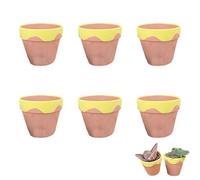 Molyorch 6 pièces Pot Terre Cuite, pour Cactus, Fleurs, Plantes Grasses, Parfaits pour LeJardinage, Le Bricolage ou des Cadeaux de Mariage (5.5 * 5cm-Marron et Jaune)