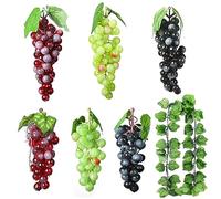 Molyorch 7 Pièces Raisins Grappe Artificiels, Raisin Artificiel et Vigne, Raisins Artificiel Réalistes, Raisins en Plastique, pour Décoration Jardin Familial, Simuler Props Fruits, Salon du Vin