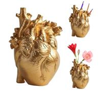 Molyorch Vase en forme de cœur anatomique, vase en forme de cœur anatomique, pour arrangement floral, décoration, cadeaux de confession, outil pédagogique (doré)