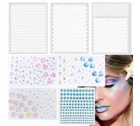 MOLZINY 3pcs Feuilles Pochoirs de Dessin d'Écailles de Poisson pochoirs réutilisables en forme d'écailles de poisson et 4pcs Autocollants Sticker Strass Tatouage Déco Maquillage de Sirène