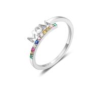 Mom 925 Anneau de déclaration d'empilement en argent sterling pour les femmes maman colorée en cristal naissance lettre initiale réglable extensible enveloppe ouverte anneaux de doigt confort fit