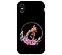 Mom and Baby Giraffe for Safari Animal Lover Floral Circle Coque pour iPhone X/XS