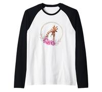 Mom and Baby Giraffe for Safari Animal Lover Floral Circle Manche Raglan