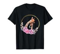 Mom and Baby Giraffe for Safari Animal Lover Floral Circle T-Shirt
