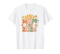Mom Est 2026 Groovy Retro Daisy Flower New Mom Mother's Day T-Shirt