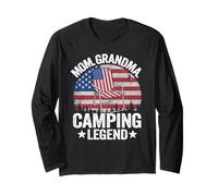 Mom Grandma Camping Legend Drapeau américain pour Femme Manche Longue