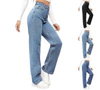 Mom Jeans Pantalon en jean stretch pour femme Taille haute Avec poche Jambes larges Pantalon de loisirs Baggy Y2K Pantalon de jogging Coupe ample Jean large pour adolescentes Filles Streetwear, Noir