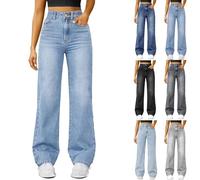 Mom Jeans pour femme - Taille haute - Grandes tailles - Pantalon en jean droit - Pantalon de loisirs Baggy Denim - Coupe ample - Jean large - Confortable - Pour adolescentes et filles - Pantalon de