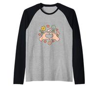 Mom Life Cœur Mains Motif Floral Manche Raglan