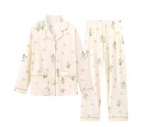 Mom Loose Plus Size Home Clothes Casual Coton Imitation Manches Longues Ensemble Deux Pièces Top Manches Courtes, rose vif, L