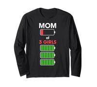 Mom of 3 Girls Funny Woman with Three 3 Daughter Christmas Manche Longue