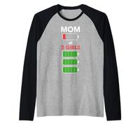 Mom of 3 Girls Funny Woman with Three 3 Daughter Christmas Manche Raglan