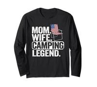Mom Wife Camping Legend Camper Drapeau Américain Femme Camping Manche Longue