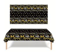 MOMAHUA 137 x 274cm Nappes de fête Noires et Dorées,Décorations d'anniversaire Or Noir Nappe de Table rectangulaire Décorations de Table d'anniversaire pour garçon Fille