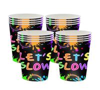 MOMAHUA 16 Pièces Ensemble de Gobelet en Carton Fluo de Fête d'anniversaire 250ml Birthday Party Anniversaire Enfants de Fête Colorées et Lumineuses Gobelet en Carton en Papier Néon pour 16