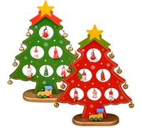 MOMAHUA 2Pcs Sapins de Noël en Bois Décoration de Table,22cm Rouge&Vert Petit Arbre de Noël Décorer Cadeau pour Table et Rebord,Ornement en Bois pour Maison et Bureau