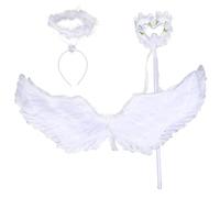 MOMAHUA【3 Pièces】 Ailes de Diable, Cornes du Diable, Ailes d'ange de Fête, 80cm avec Halo Auréole et Baguette Magique | Costume Fête Angélique pour Halloween, Noël, Cosplay, Déguisement Adulte/Enfant