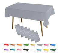 MOMAHUA 6 Packs Argent Nappes,137x274cm PEVE Nappe de Table Rectangulaire,Nappes Imperméables pour Fête Anniversaire,Picnic,Exterieur,Jardin,Mariage,Noël,Halloween