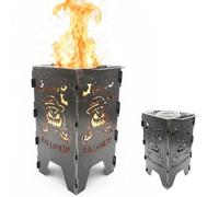 MOMAHUA Brasero Portable d'Extérieur Halloween en Acier Corten - Design Chauve-Souris Effrayant - 20 x 20 x 40 cm - pour Jardin, Terrasse, Balcon - Foyer Décoratif et Chaleureux pour Fête, Patine