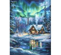 MOMAKA 5D Diamond Painting Kits Aurore, Diamant Peinture Kits Point De Croix Broderie Maison D'hiver, Kits Diamant Arts Craft Cross Embroidery Pour La Décoration Murale à Domicile 30x40cm