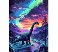 MOMAKA 5D Diamond Painting Kits Aurore Dinosaure, Diamant Peinture Kits Point De Croix Broderie Animal, Kits Diamant Arts Craft Cross Embroidery Pour La Décoration Murale à Domicile 30x40cm