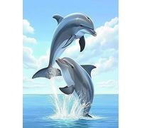 MOMAKA 5D Diamond Painting Kits Deux Dauphins, Diamant Peinture Kit Point De Croix Broderie Animal, Kits De Peinture En Diamant Arts Craft Cross Embroidery Pour La Décoration Murale à Domicile 30x40cm