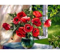 MOMAKA 5D Diamond Painting Kits Fleur, Diamant Peinture Kits Point De Croix Broderie Vase, Kits De Peinture En Diamant Arts Craft Cross Embroidery Pour La Décoration Murale à Domicile 30x40cm