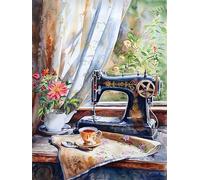 MOMAKA 5D Diamond Painting Kits Machine à Coudre Rétro, Diamant Peinture Kits Point De Croix Broderie Tasse, Kits Diamant Arts Craft Cross Embroidery Pour La Décoration Murale à Domicile 30x40cm