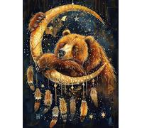 MOMAKA 5D Diamond Painting Kits Ours De Lune, Diamant Peinture Kits Point De Croix Broderie Animal Attrape-Rêves, Kits Diamant Arts Craft Cross Embroidery Pour La Décoration Murale à Domicile 30x40cm