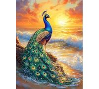 MOMAKA 5D Diamond Painting Kits Paon, Diamant Peinture Kits Point De Croix Broderie Animaux Au Coucher Du Soleil, Kits Diamant Arts Craft Cross Embroidery Pour La Décoration Murale à Domicile 30x40 cm
