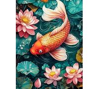 MOMAKA 5D Diamond Painting Kits Poisson Rouge, Diamant Peinture Kits Point De Croix Broderie Lotus, Animal, Kits Diamant Arts Craft Cross Embroidery Pour La Décoration Murale à Domicile 30x40 cm