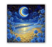 MOMAKA 5D Diamond Painting Kits Rose Bleue, Diamant Peinture Kits Point De Croix Broderie Plage, Kits Diamant Arts Craft Cross Embroidery Pour La Décoration Murale à Domicile 30x30 cm