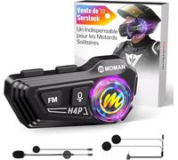 Moman Casque de moto H4P BT5.1 avec haut-parleurs Hi-Fi, double réduction du bruit, RVB, FM, mains libres, commande vocale AI, pour conducteur unique, noir H4P