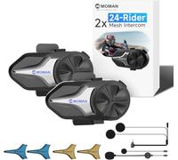 Moman CPX Intercom Moto Mesh Dual-Mode 2000m pour 24 Riders (2PCS) | Interphone Moto Casque BT 5.4, 1000mAh, Quad AI Noise Cancelling, Stéréo Hi-Fi, Assistant Vocal AI, IP65, FM, pour l'Equipe