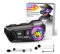 Moman Écouteurs Casque Moto-1000mAh Batterie, RS-H4P Kit Main Libre Moto avec HiFi Haut Parleur Micro Soft/Hard Double Réduction du Bruit RGB/Radio FM/AI Commande Vocale Étanche IPX6 (Noir H4P)