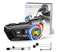 Moman Écouteurs Casque Moto-1000mAh Batterie, RS-H4P Kit Main Libre Moto avec HiFi Haut Parleur Micro Soft/Hard Double Réduction du Bruit RGB/Radio FM/AI Commande Vocale Étanche IPX6