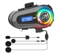 Moman Écouteurs Casque Moto, H4M【Écran LCD & 6 EQ Modes】 Kit Main Libre Moto Casque Scooter sans Fil avec Micro Radio FM HiFi Stéréo AI Commande Vocale Réduction du Bruit IPX6 Étanche