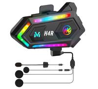 Moman Écouteurs Casque Moto, H4R 【Lumière RGB】 Kit Main Libre Moto Casque Scooter sans Fil à Usage Unique avec Micro AI Commande Vocale Réduction du Bruit Étanche, Écouteurs-Main-Libre