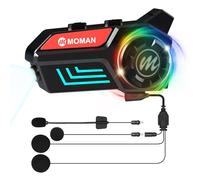 Moman Écouteurs Casque Moto, H4S 【Lumière LED&RGB】 Kit Main Libre Moto Casque Scooter sans Fil avec Micro AI Commande Vocale Réduction du Bruit IPX6 Étanche, Écouteurs-Main-Libre