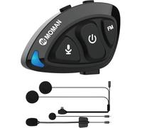 Moman Écouteurs Casque Moto, RS-S Compact Kit Main Libre Moto sans Fil 5.1 Casque Scooter Haut-Parleurs Hi-FI Réduction du Bruit Radio FM/Bouton Adapté aux Gants/IA Commande Vocale/IPX6 Étanche