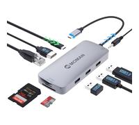 Moman Hub USB C, Station d'accueil 9 en 1 avec 100W PD, 4K@30Hz HDMI, 3 x USB 3.0 5Gbps, Connecteur Audio 3,5mm, RJ45 Ethernet, Lecteur de carte SD/TF pour Souris, Clavier, U Disk, Flash Drive, Mobile