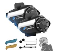 Moman Intercom Moto Duo pour 2 Casque - Audio-Multitâche, H2S Communication Système 1000M ENC&DSP&CVC Réduction de Bruit Kit Main Libre Moto Hi-FI Stéréo Partage de Musique FM Vocales IA IPX6 Étanche